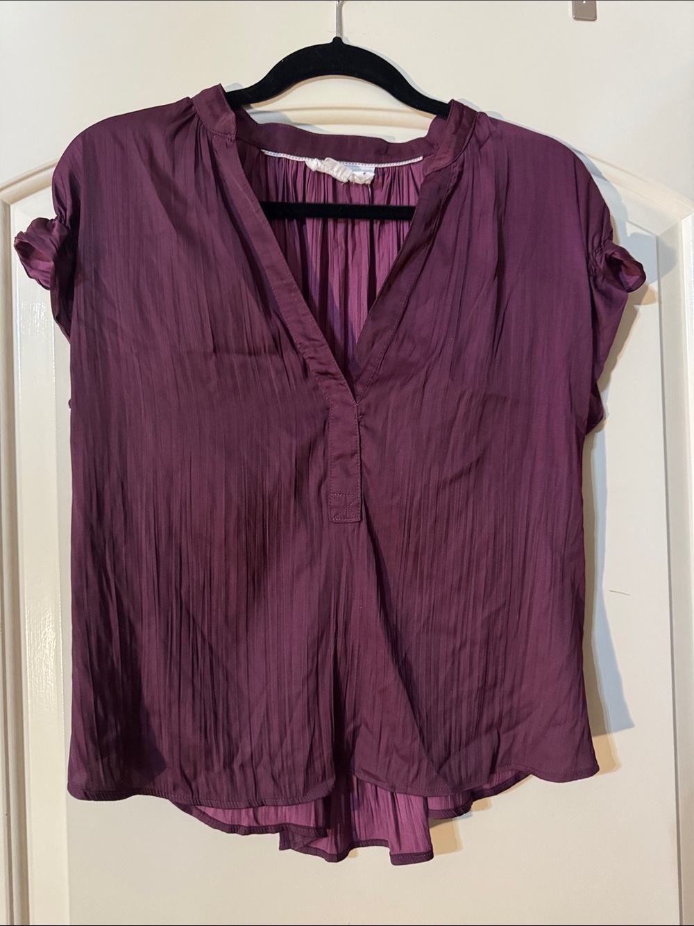 Anthropologie Deep Plum Short Sleeve V-Neck Blouse M